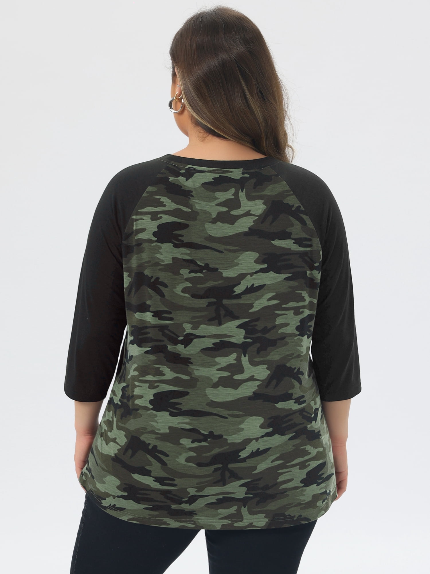 DARING DIVA Women's Plus Size Raglan Crewneck 3/4 Sleeve Floral Tunic Tee 4X Camouflage