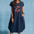 thumbnail image 1 of SMihono Robes d'Été Bohémiennes pour Femmes Grande Taille Couleur Unie Manches Courtes Col Rond Robe Imprimée avec Poches Robe Midi, 1 of 4