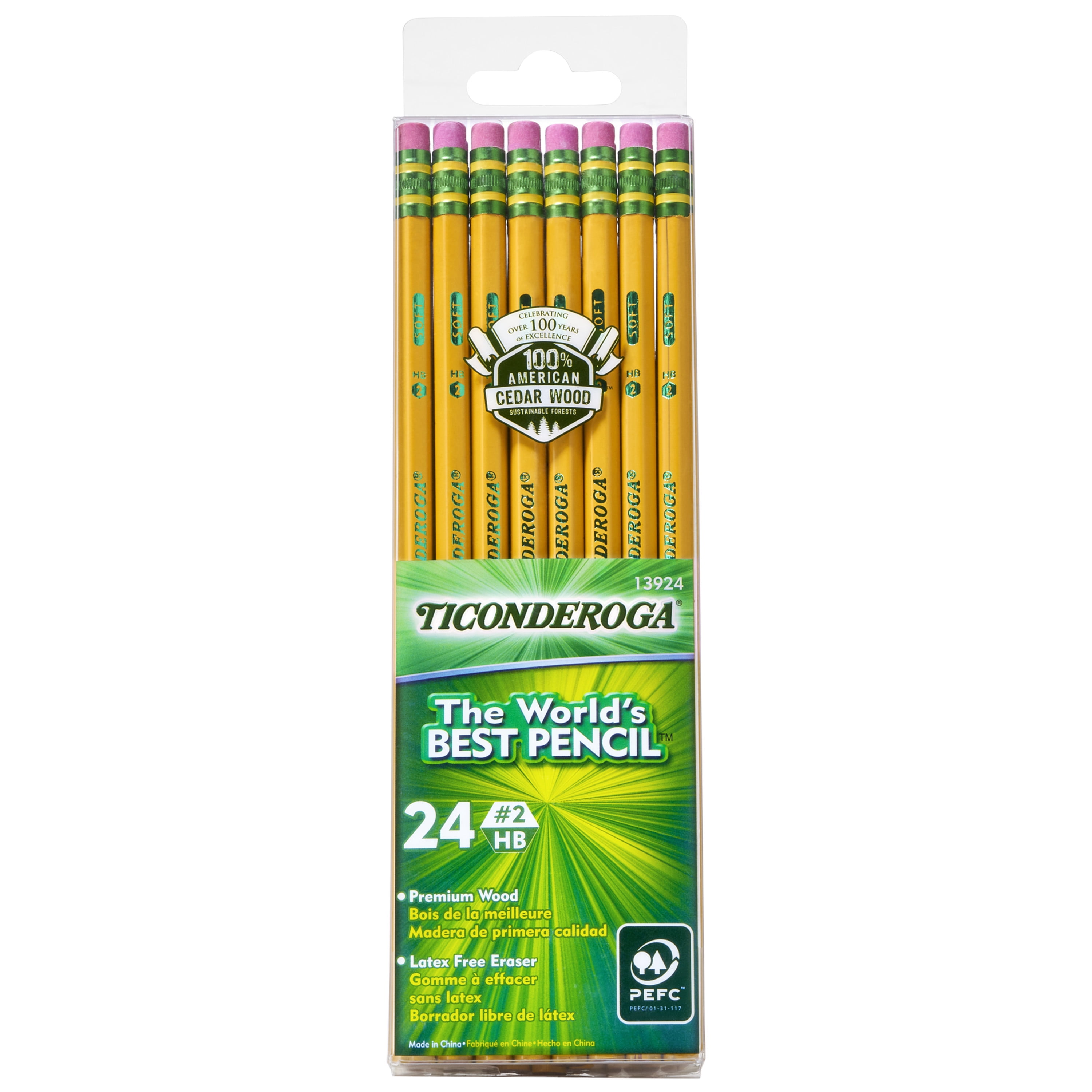 Ticonderoga Premium Wood Pencils, Unsharpened #2 Lead, Yellow, 24 Count