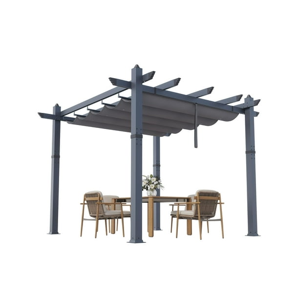 Yeshouse Cenador de Metal con Pérgola para Exteriores de 10 X 10 Pies con Dosel Retráctil para Terraza Trasera, Patio, Porche, Enrejado de Uva