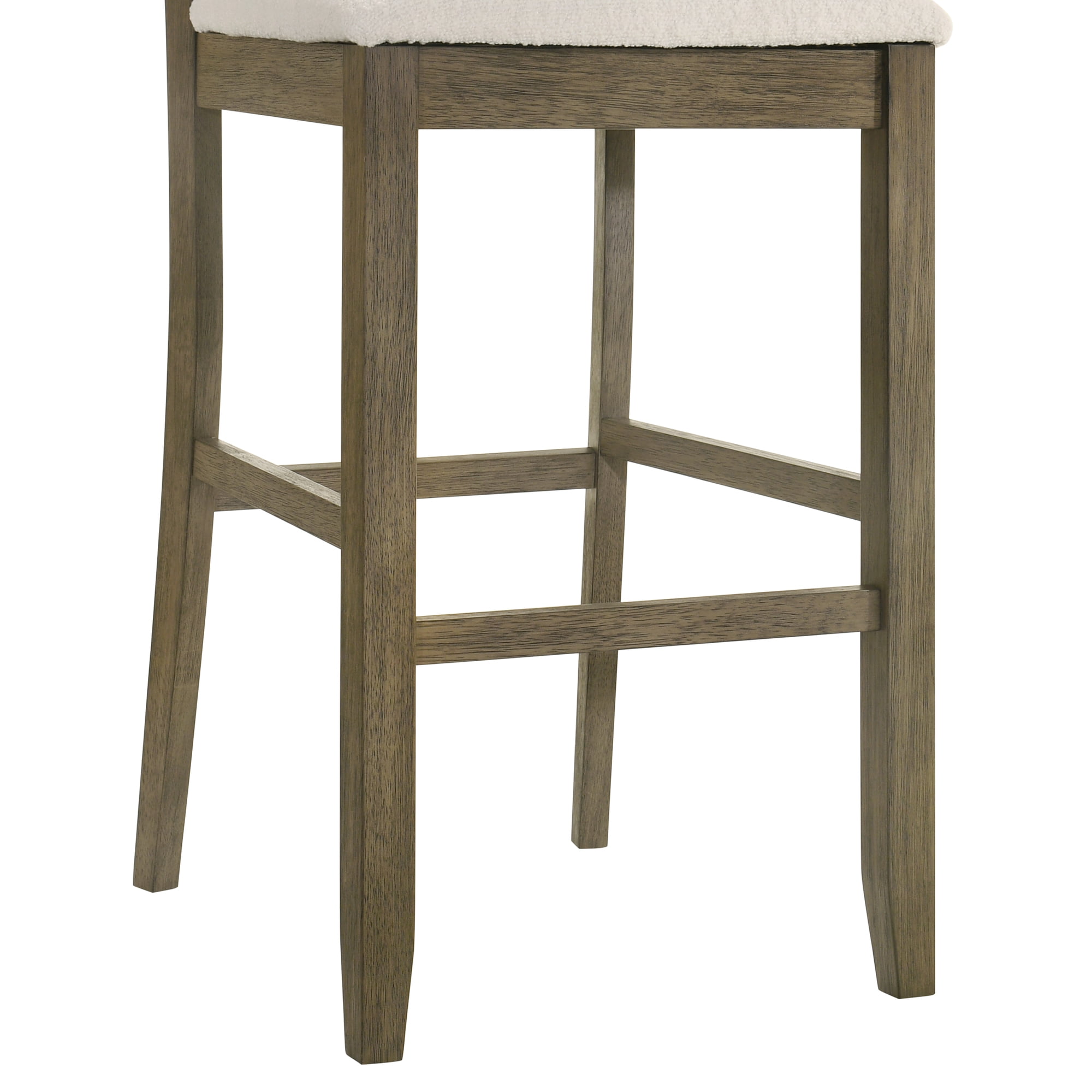 Merie Modern Transitional Wood Bar Height Kitchen Bar Stool in Putty Brown Finish with White Boucle Fabric Upholstered Seat