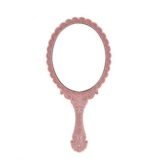LOVEVER Miroir à Main Vintage Miroir à Main Embossé avec Poignée pour Femmes et Filles Rose