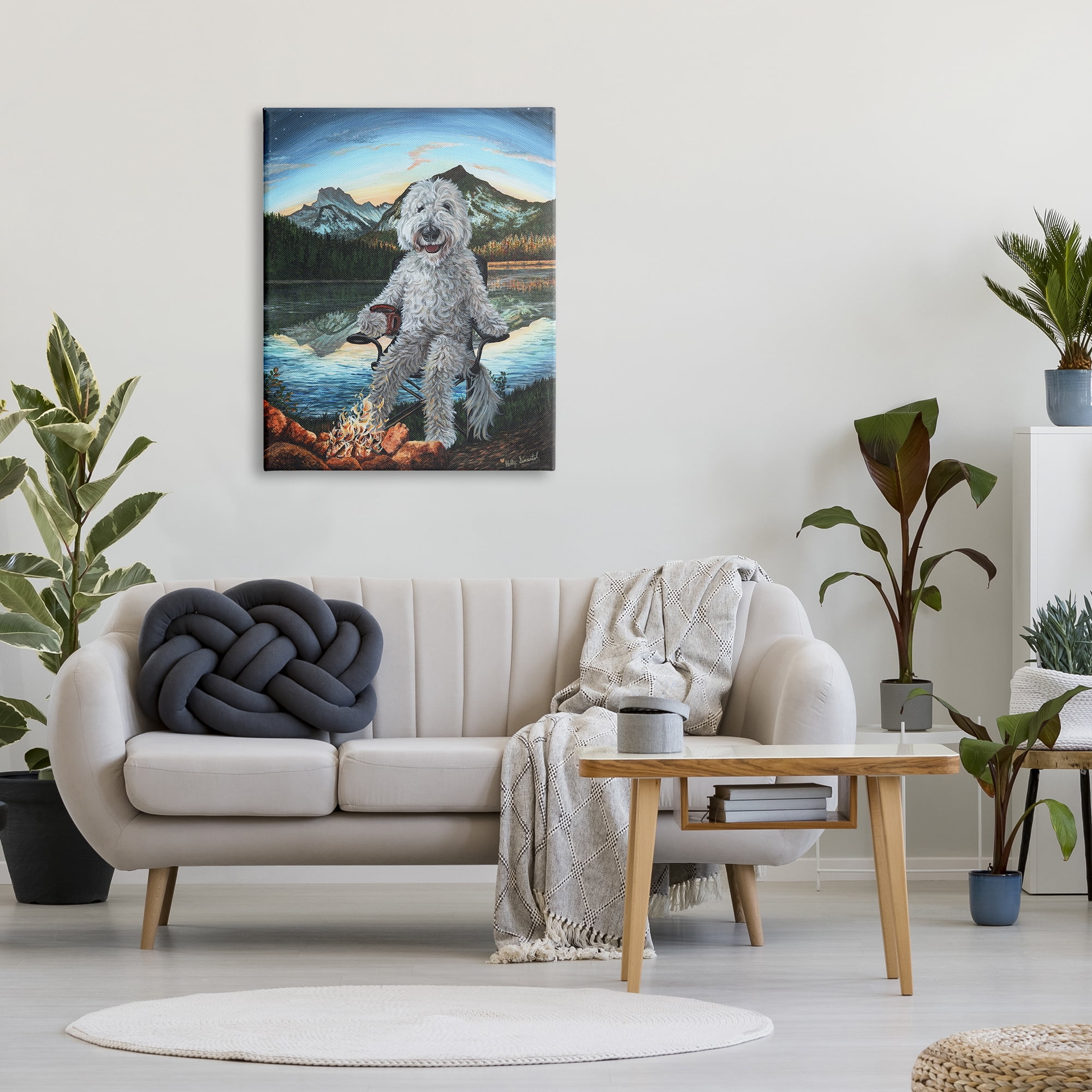 Stupell Industries Dog by Campfire Landscape Nature Painting Gallery Wrapped Canvas Print Wall Art, 30 x 40