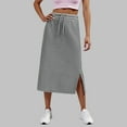 thumbnail image 2 of Ediodpoh Womens Skirt Women's High Waist Solid Color Casual Drawstring Side Slit Skater Skirt with Pockets Stretchy Comfortable A Line Grey L, 2 of 7
