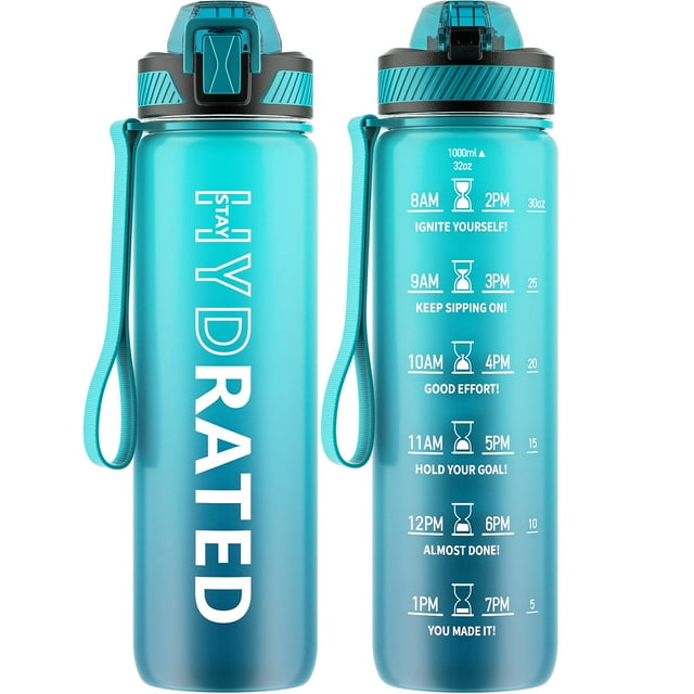 Botella de agua QLUR Motivational con pajita de 1 litro para gimnasio