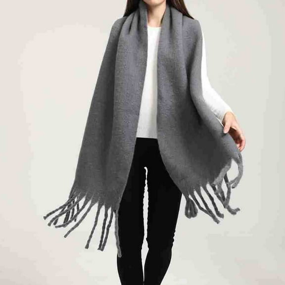 Gray Scarf for Women Popular Thickened Warm Scarf with Tassel Shawl for Women on Sale Clearance