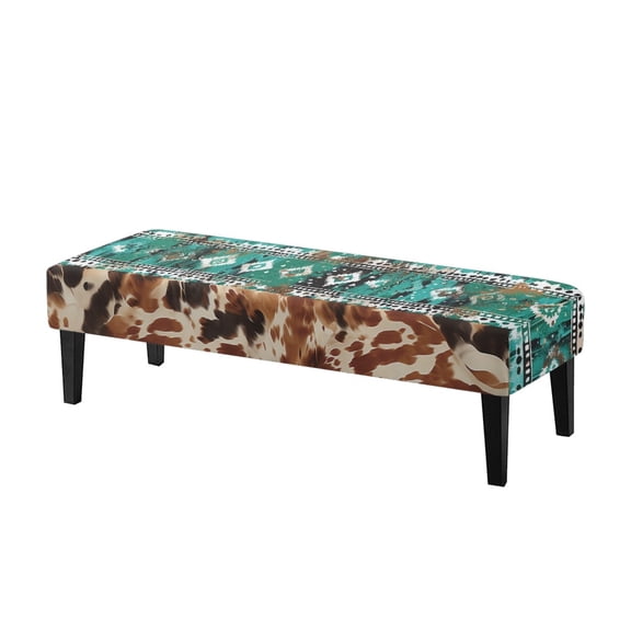 XYZCANDO Teal Brown Pattern Bench Slipcover, Wear Resistant Long Bench Seat Slipcover Stretch Polyester Spandex Dining Bench Covers for Dining Room
