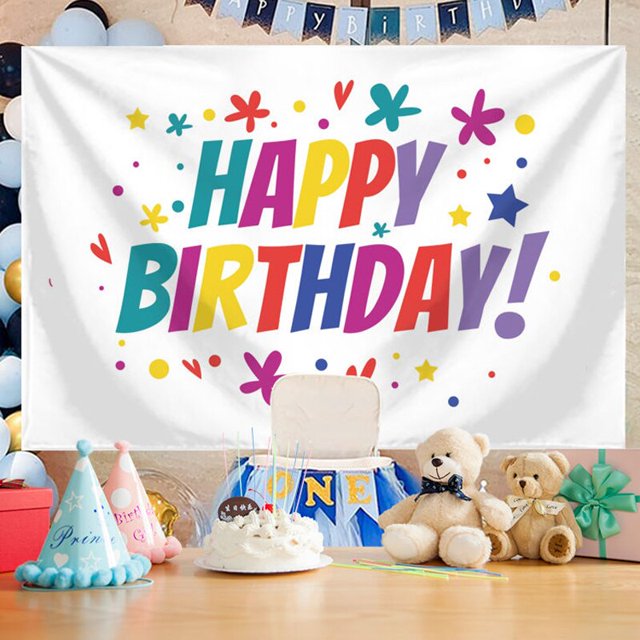 Tapiz de fondo de feliz cumpleaños, decoración de pared de habitación de niños Kawaii, dormitorio de niñas, dibujos animados, decoración de fiesta en el hogar