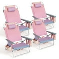 thumbnail image 1 of Costway 4PCS Folding Backpack Beach Chair Reclining Camping Chair with Storage Bag Pink, 1 of 10