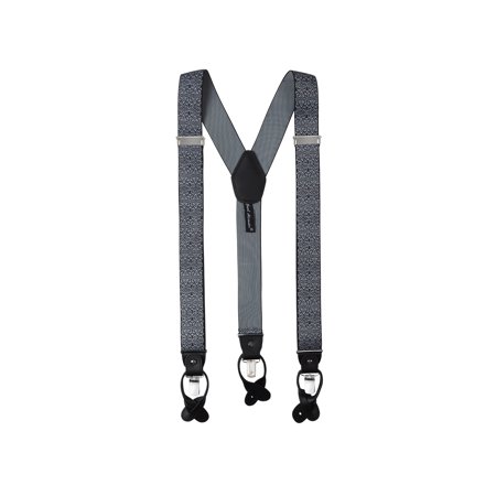 Floral Leather Suspenders - Jacob Alexander Men's Floral Y-Back Suspenders Braces Convertible Leather Ends Clips - Black White