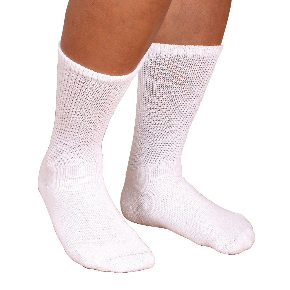 Men's Non Binding Diabetic Friendly Crew Socks White