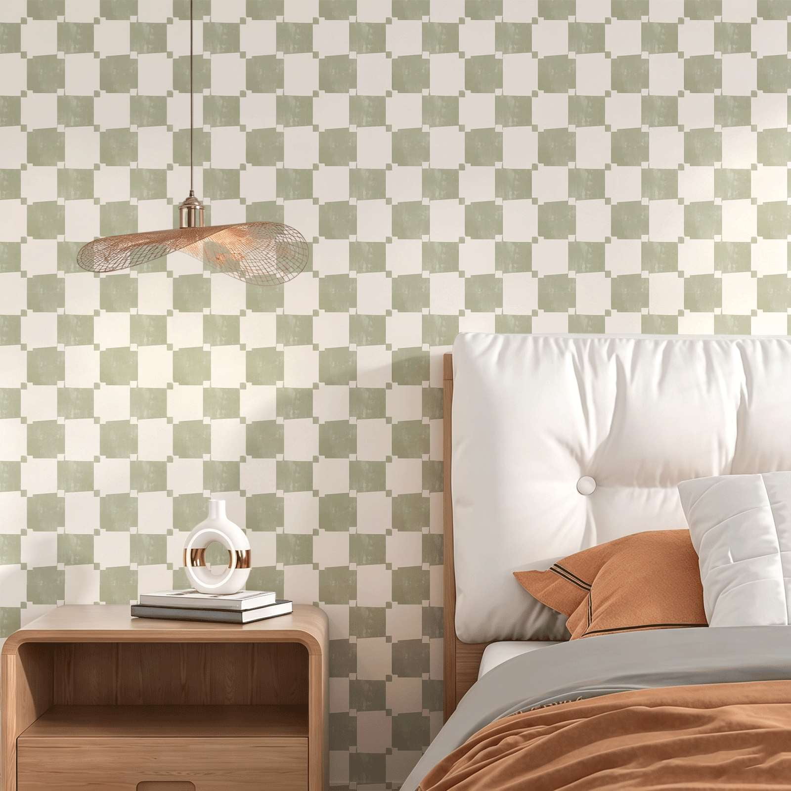 Sage Green Checkered Pattern wallpaper.Modern Minimalist style.suitable for indoor walls or cupboards.Soft texture and elegant vibe.