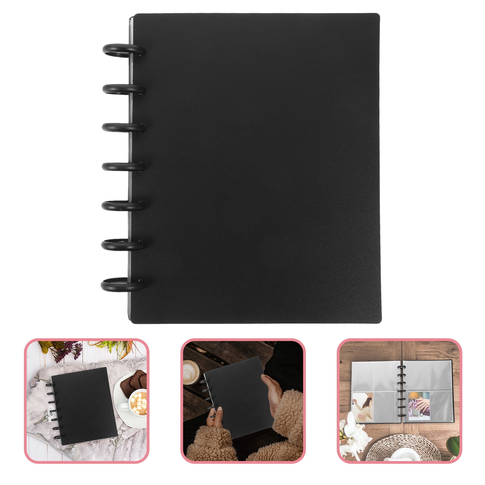 FUEENIRVA Portable Black Photo Album Set with Clear Pockets, 3-Pack PP Material for Secure Photo Storage