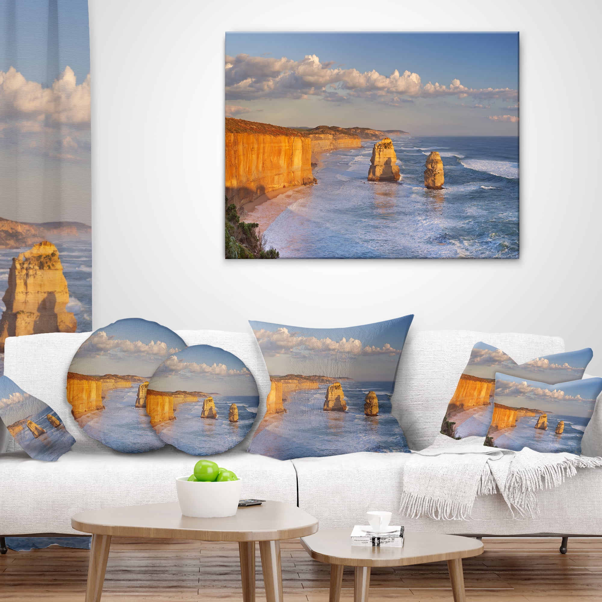 Designart Twelve Apostles on Ocean Road - Seashore Throw Pillow - 16x16