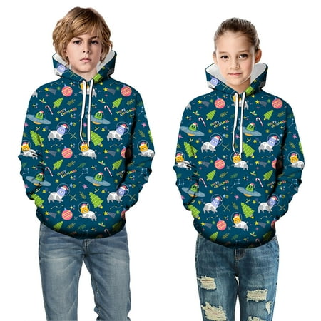 

Quealent Boys Childrenscostume Male Big Kid Toddler Boys Jacket Kids Boy Girl Christmas Hoodies Sweaters 3D Printed Dinosaur Casual Hooded (Blue 8-9 Years)