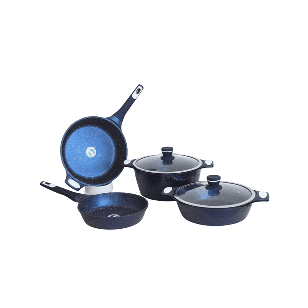 Batería de Cocina Cerámica Diamante Antiadherente Premium | Juego de Ollas y Sartenes con Tapas | Recubrimiento Tipo Granito Azul | Apta para todo tipo de estufas | Cocina Saludable
