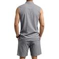 thumbnail image 4 of QSAWXQZ Men's Linen 2PC Lounge Set Stand Collar V Neck Sleeveless Loose Top Elastic Waist Shorts with Pocket Beach Outfit Casual for Summer M, 4 of 9