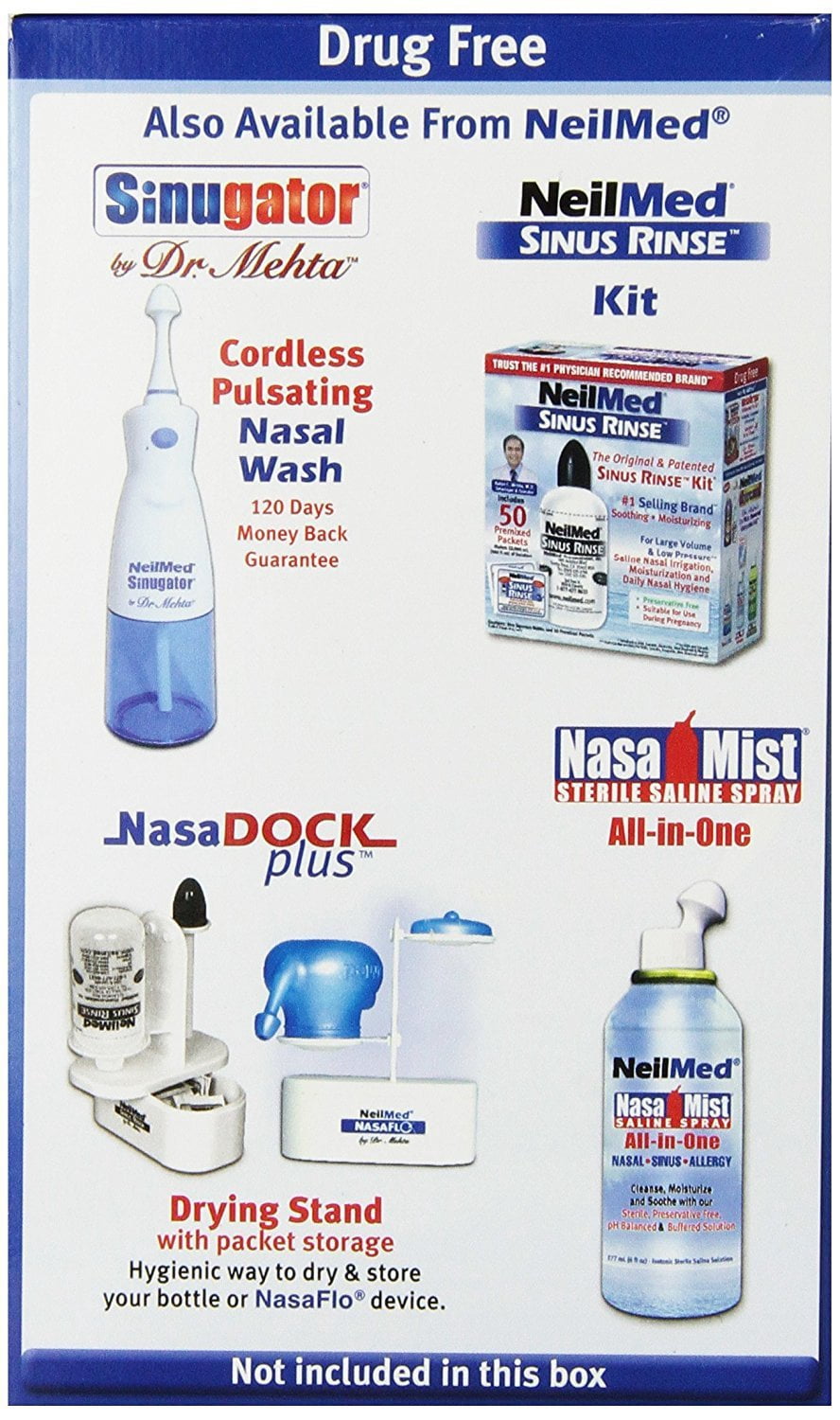 NeilMed NasalFlo Neti Pot All Natural Soothing Sinus Relief 50 ct, 3-Pack