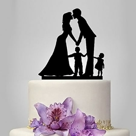 Bride Cake Topper - Fabricmcc Wedding Cake Topper with Little Girl & Boy Bride and Groom Silhouette Cake Decor
