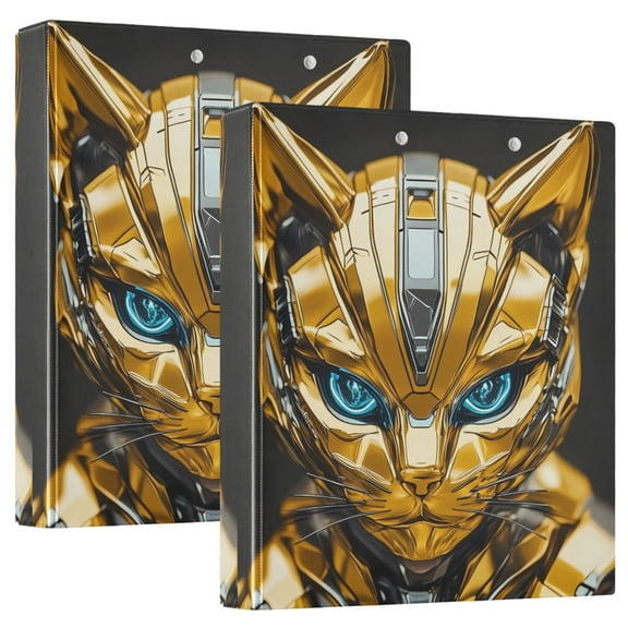 Robot Cat Head Hardcover 3 Ring Binder 1.5” Round Rings Letter Size Paper Pockets for School Office Supplies
