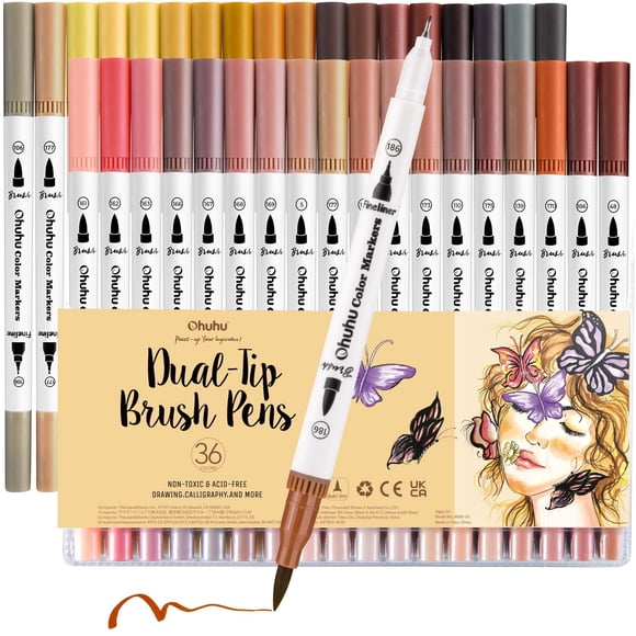 Juego de rotuladores Ohuhu Skin Tone, 36 colores, brocha de doble punta Maui