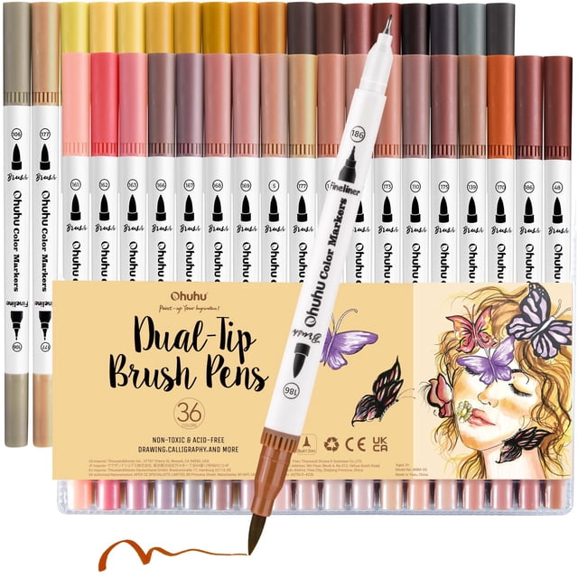 Juego de rotuladores Ohuhu Skin Tone, 36 colores, brocha de doble punta Maui