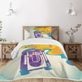 thumbnail image 3 of Ambesonne Vintage Quilted Bedspread Set 2 Pcs, Retro Vintage Radio Music, Twin Size, Purple and Blue, 3 of 6