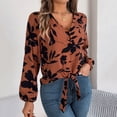 thumbnail image 6 of COMVALUE Womens Tie Front Knot Long Sleeve Fit V Neck Floral Blouses Chiffon Tops Shirts Office Business Shirt 2026 (Brown, XL), 6 of 9