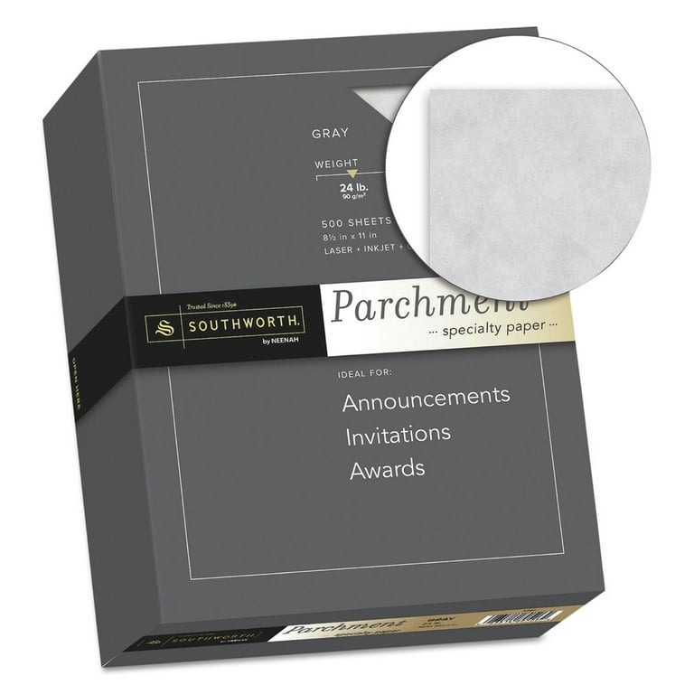 Parchment Specialty Paper, 24 lb Bond Weight, 8.5 x 11, Gray, 500/Ream Parchment Specialty Paper, 24 lb Bond Weight, 8.5 x 11, Gray, 500/Ream