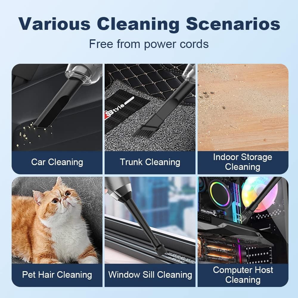 Wireless Handheld Car Vacuum Cleaner, 90000 PA Strong Suction Portable Vacuum Cleaner with Low Noise, Cordless Car Vacuum Mini Vacuum Cleaner Easy to Clean Car Interior, Keyboard, Drawer and Crevices
