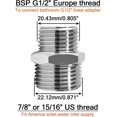 thumbnail image 2 of 1 Piece Toilet Fill Valve Pipe Adapter 7/8 Inch To 1/2 Inch Male Bidet Hose Brass, 2 of 4