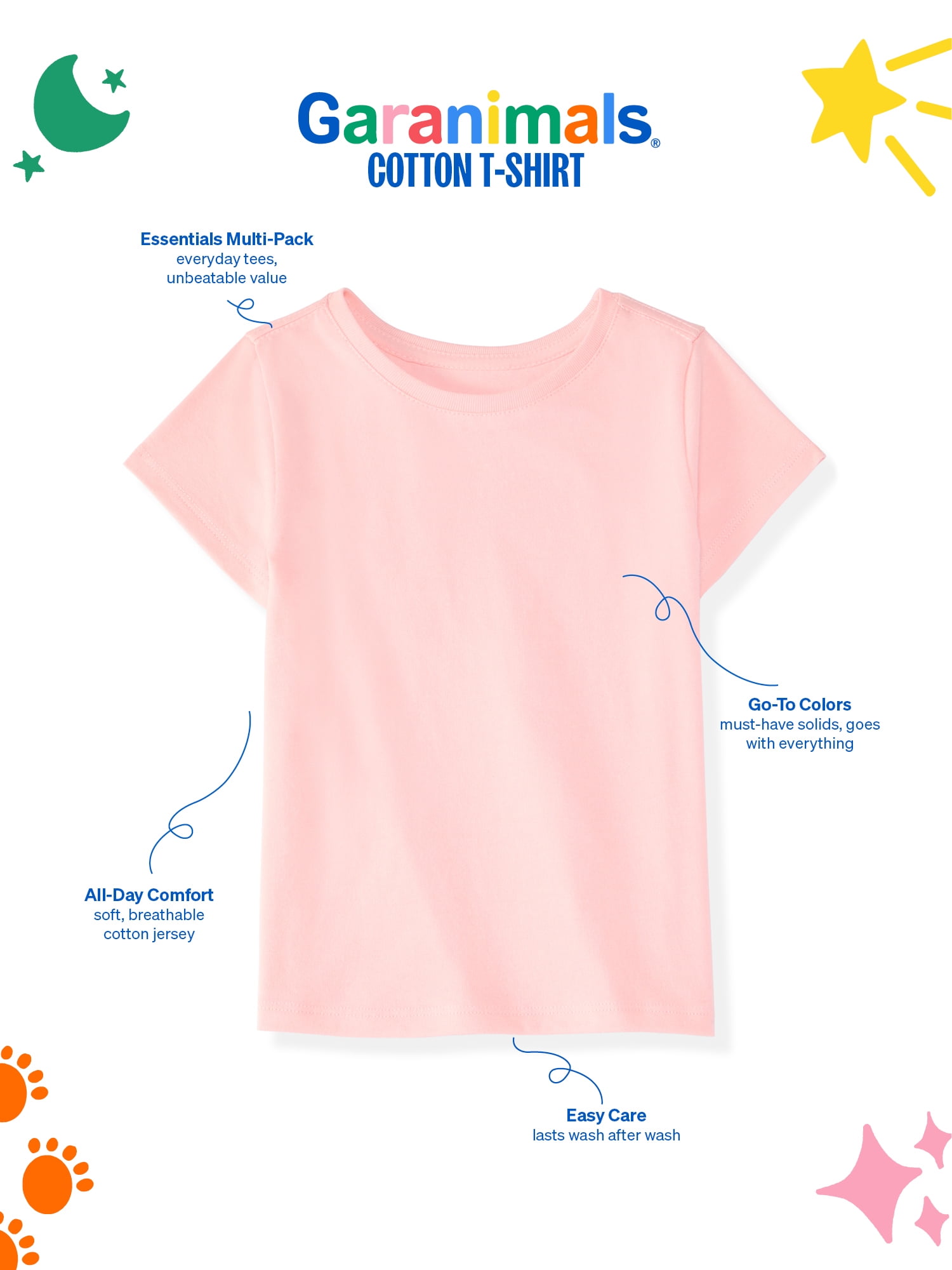Garanimals Newborn, Baby & Toddler Girl Cotton Short-Sleeve Solid T-Shirts, 3-Pack, Sizes 0-6T