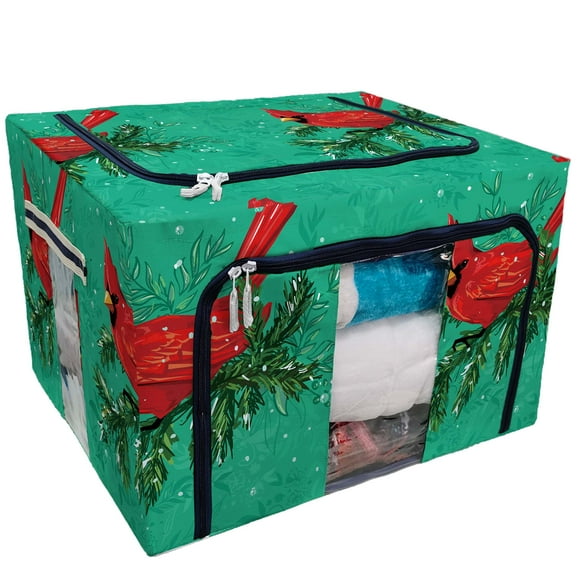 EREHome Northern Red Cardinal bird wildlife Winter Storage Bag Clear Window Storage Bins Boxes Large Capacity Foldable Stackable Organizer With Steel Metal Frame For Bedding,Clothes,Closets, Bedrooms