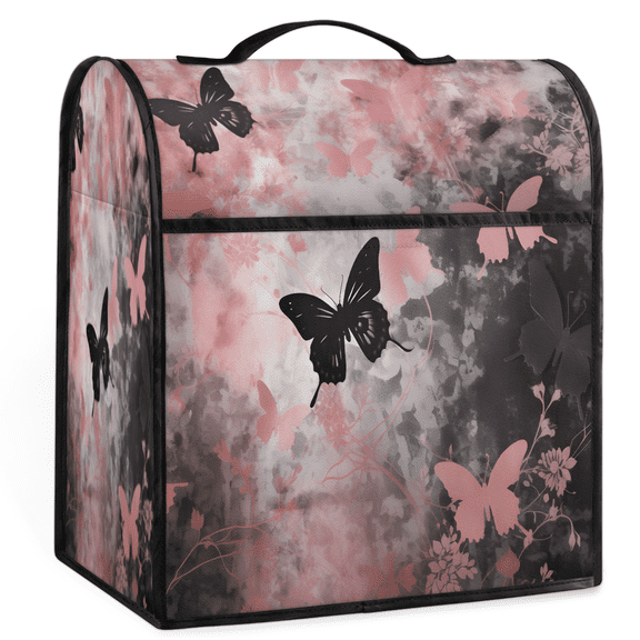 ADECORIVY Pink Black Butterfly Stand Mixer Dust Cover with Top Handle for KitchenAid 6-8 Quart Bowl-Lift