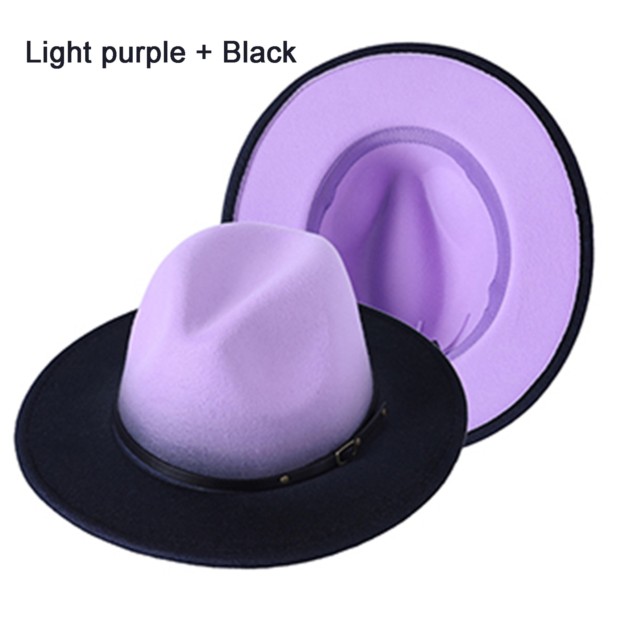 Men Women Fashion Woolen Wide Brim Gradient Color Fedora Hat with Black Band