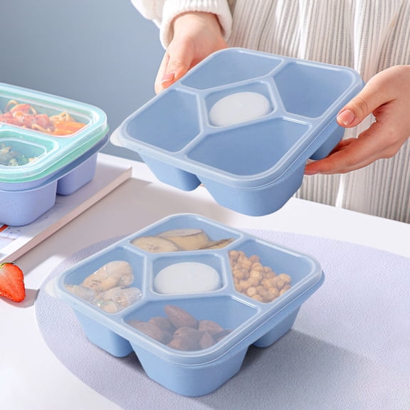Nkmbld Bento Box Adult, Multi-Compartment Bento Box Snack Containers with 3 Compartments, Leak-Proof Lunchbox for Dining Out, Work, Picnic, Blue