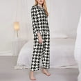 thumbnail image 4 of Junzan Houndstooth Black And White Print Womens Pajama Sets,Long Sleeve Button Down For Women Pjs 2 Piece, 4 of 9