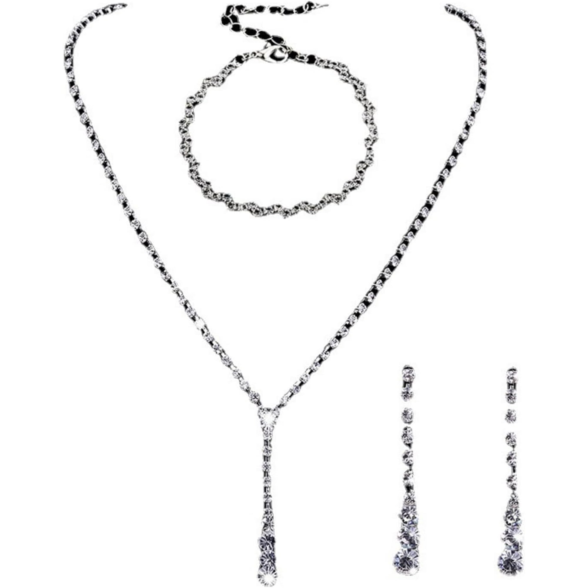 Prosy Parure De Mariée Avec Collier Et Boucles D'oreilles En Strass Et Cristal Pour Femme Et Fille (Argent