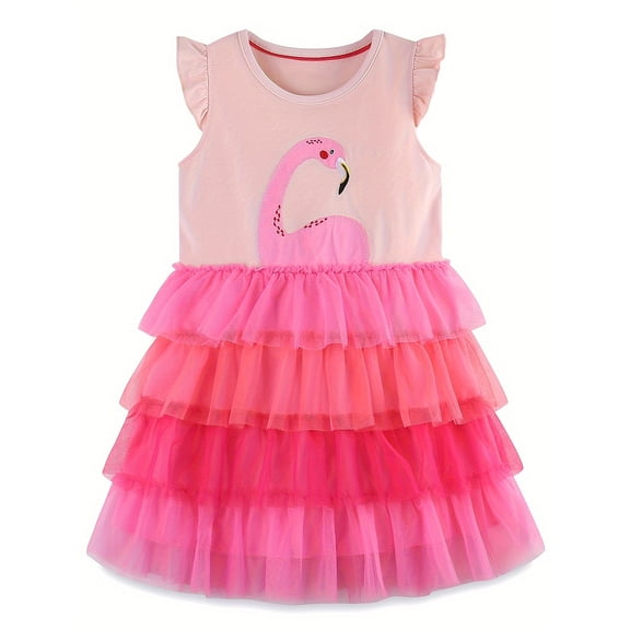 WIBACKER 2-7T Summer Toddler Girls Flamingo Tulle Dresses Sleeveless Sleeve Kid Party Tutu Dresses for Little Girls