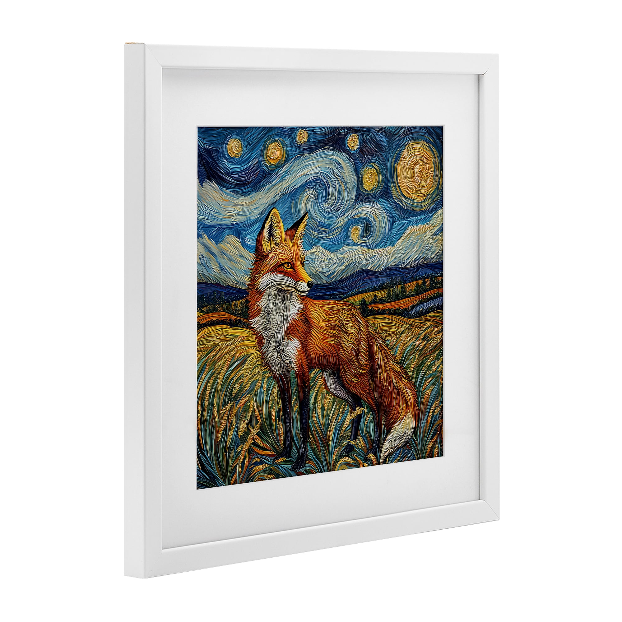 Stupell Industries Swirling Impressionist Fox White Framed Print Under Glass, design by The Wands Want