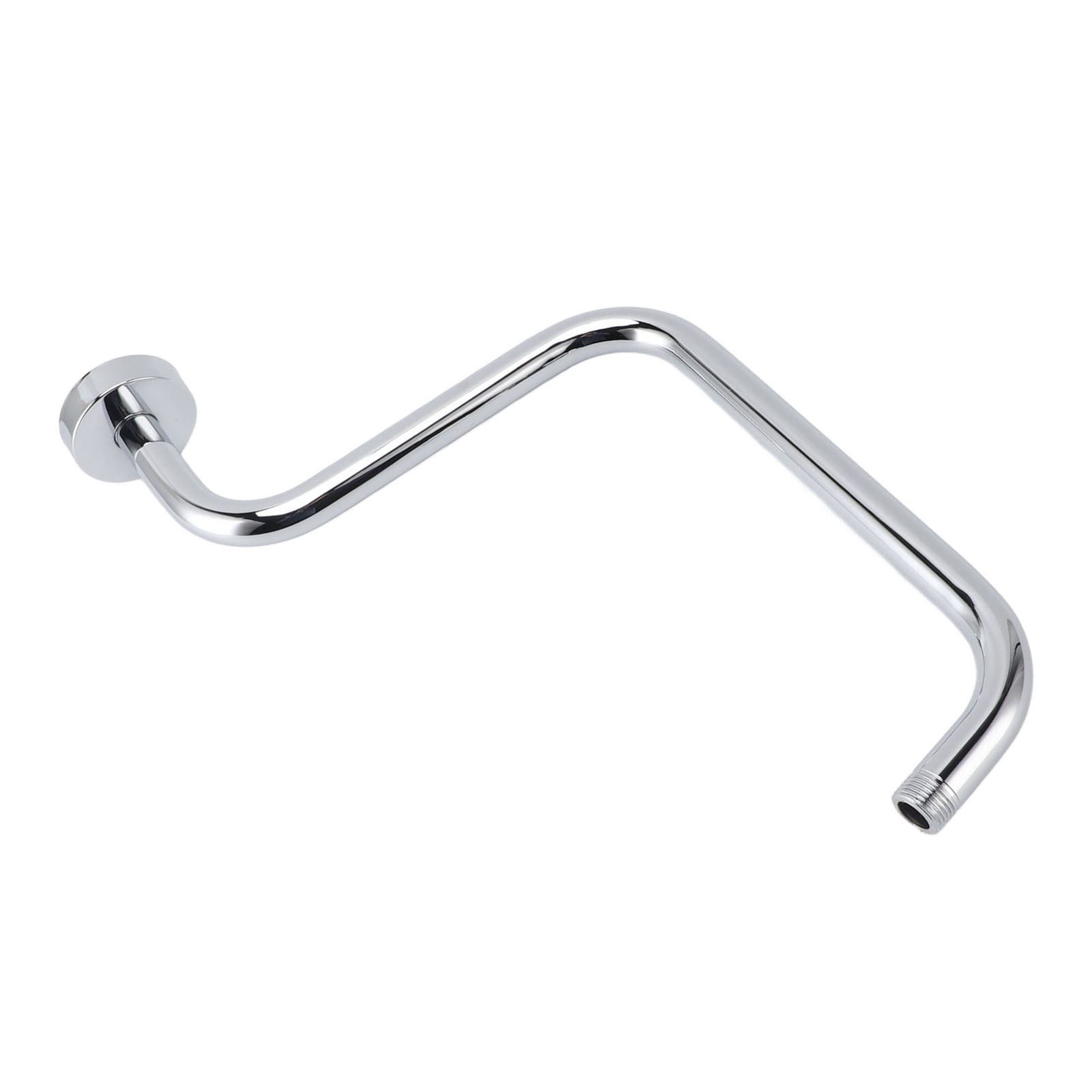 YAHHU S-Shape Shower Arm Stainless Steel Extension Arm with Flange, 17.3 Inches / 44 cm Elevated High-Rise Shower Pipe for Bathroom Rain Showerhead Electroplate Chrome Finish