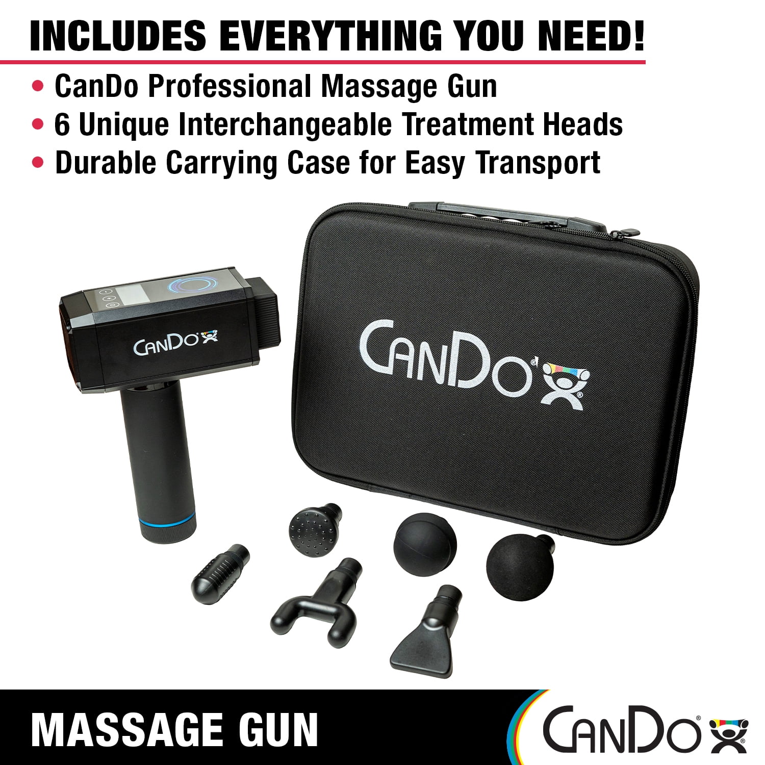 CanDo Massage Gun Complete Set - Handheld Deep Tissue Percussion Premium Professional Muscle Massager For Neck, Back, Body Pain Relief and Muscle Soreness with 6 UniqueMassage Head Attachments