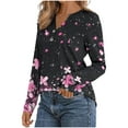 thumbnail image 5 of JUSLIO Button-Up Womens Blouses Relaxed Fit Graphic Shirts Tops Irregular Print Long sleeve V Neck Shirts Tops Pink 2XL, 5 of 6