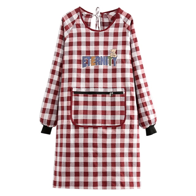 Delantal de algodón a cuadros para mujer con mangas largas ETERNITY Red