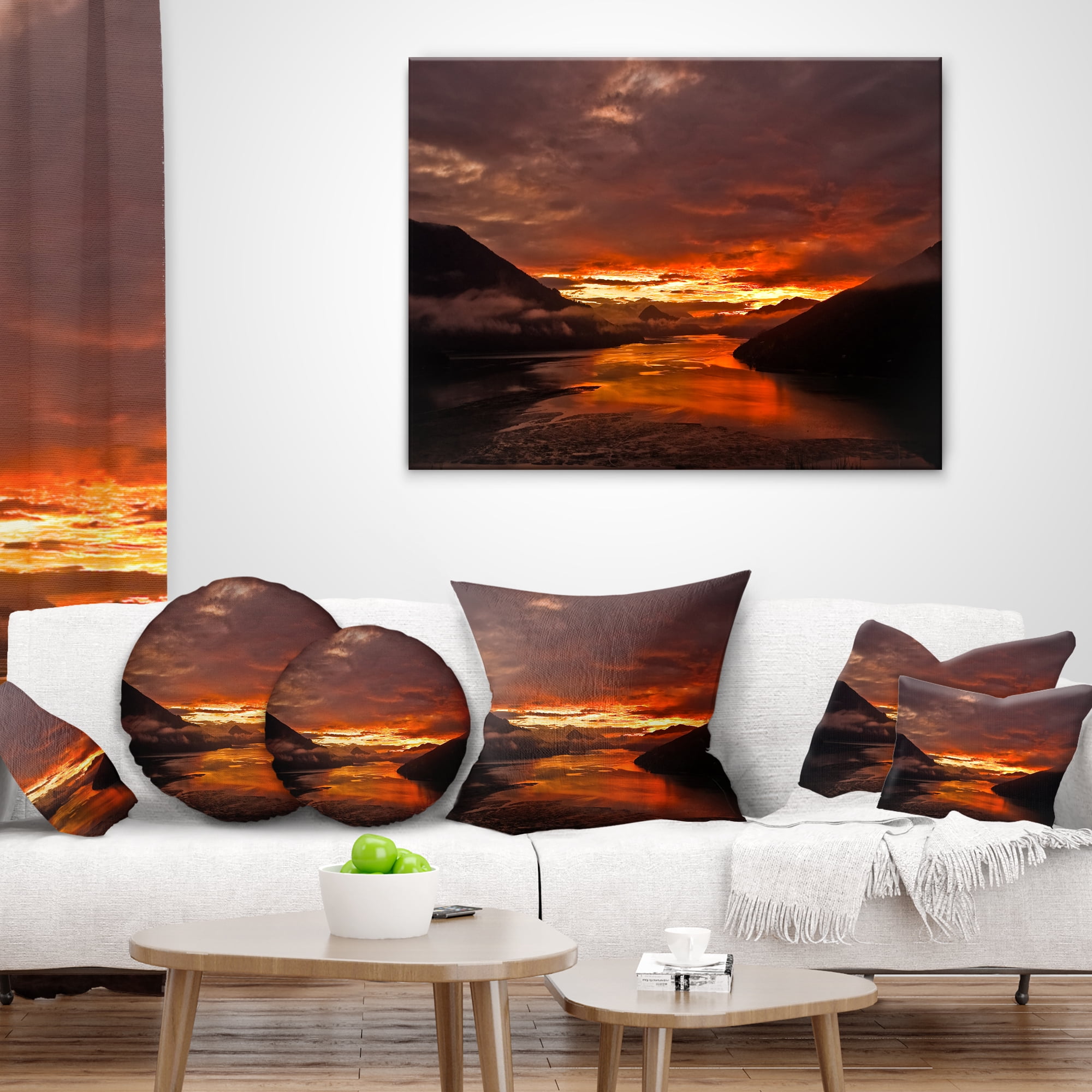 Designart Sunrise in Cloudy Day New Zealand - Landscape Photography Throw Pillow - 18x18