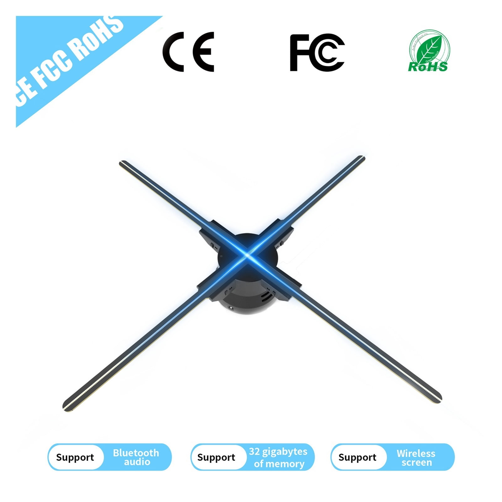 3D Hologram, 60cm Naked Eye 3d Holographic Advertising Machine Wifi Projector Fan Led Screen Rotating Suspension Imaging Ideal Advertising Tool
