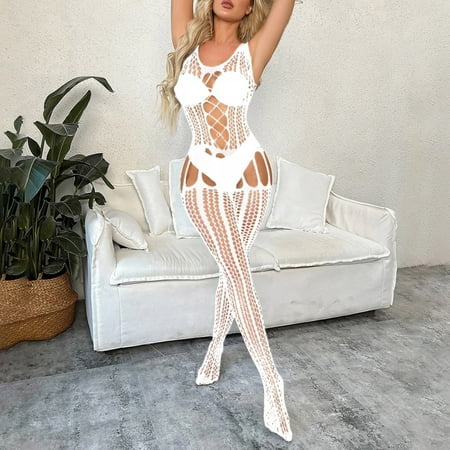 BYHONG Women Sexy Hollow Out Sleeveless European Mistress Sexy Body Stockings Crotchless Lingerie Sexy Underwear Purple One Size