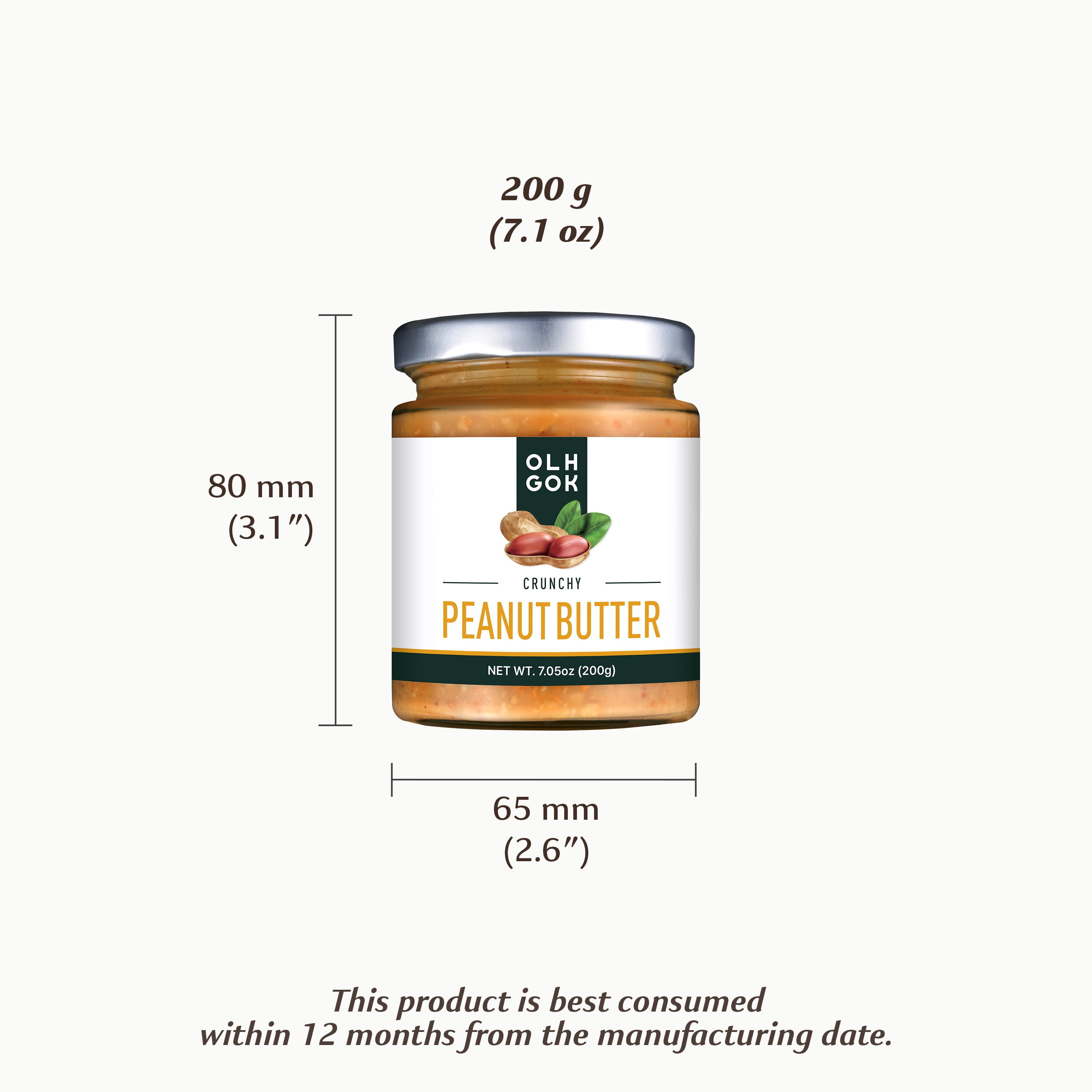 OLHGOK 100% Korean Peanut Butter Crunchy – Net Wt. 7 oz (200g)