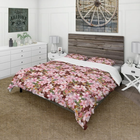 Designart 'Pink Blossoming Flowers' Abstract Duvet Cover Set