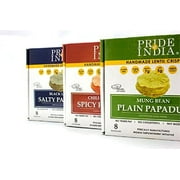 Pride Of India Assorted Papadum Lentil Crisps - Plain, Salty & Spicy - Pack of 6 (2 Boxes per Flavor) - 6 * 3.53oz (100gm) per 10 Count Box